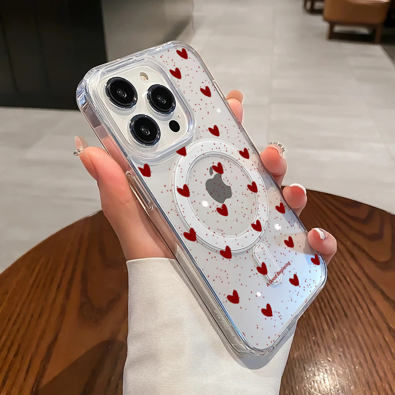 Phone Cases Store - INSレッドラブハートセクシー透明シリコンケース iPhone 16 17 15 14