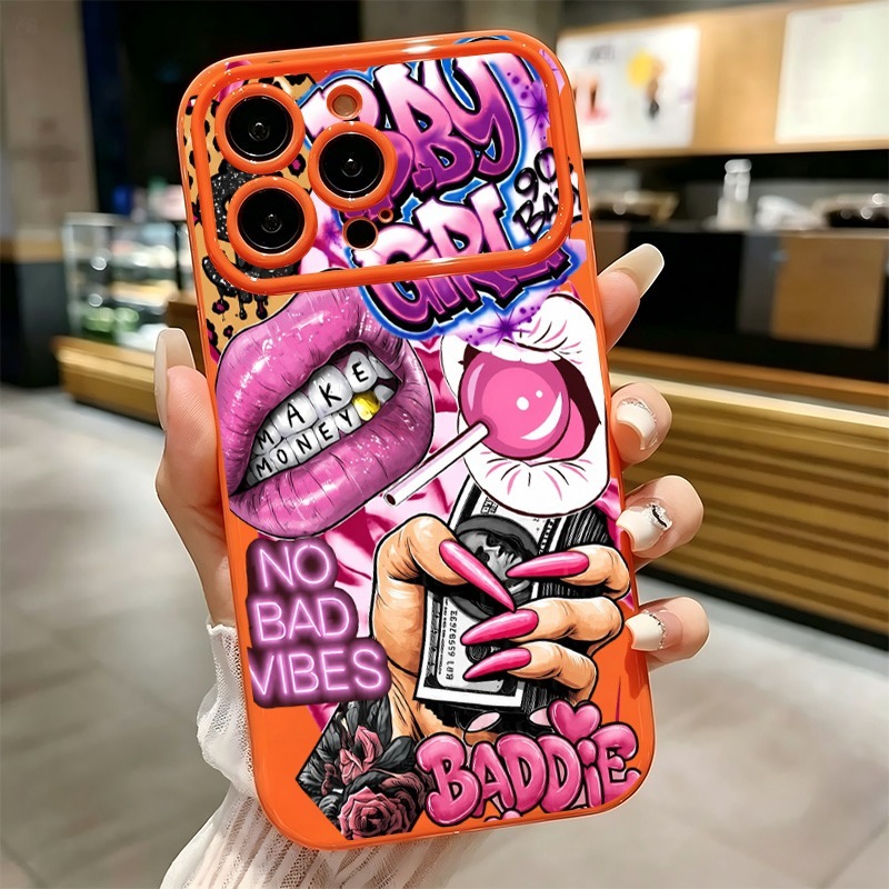 Phone Cases Girls - ヒップホップピンクリップスベビーガールグラフィティプリントiPhoneケース iPhone 17 16 15 14
