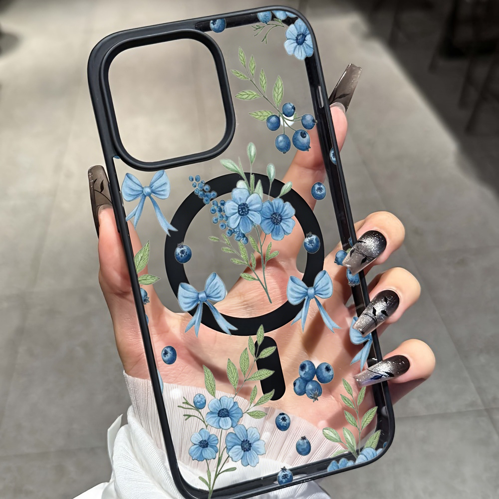Phone Cases Store - ブルーベリーフローラルクリアケース iPhone 17 14 12 Pro