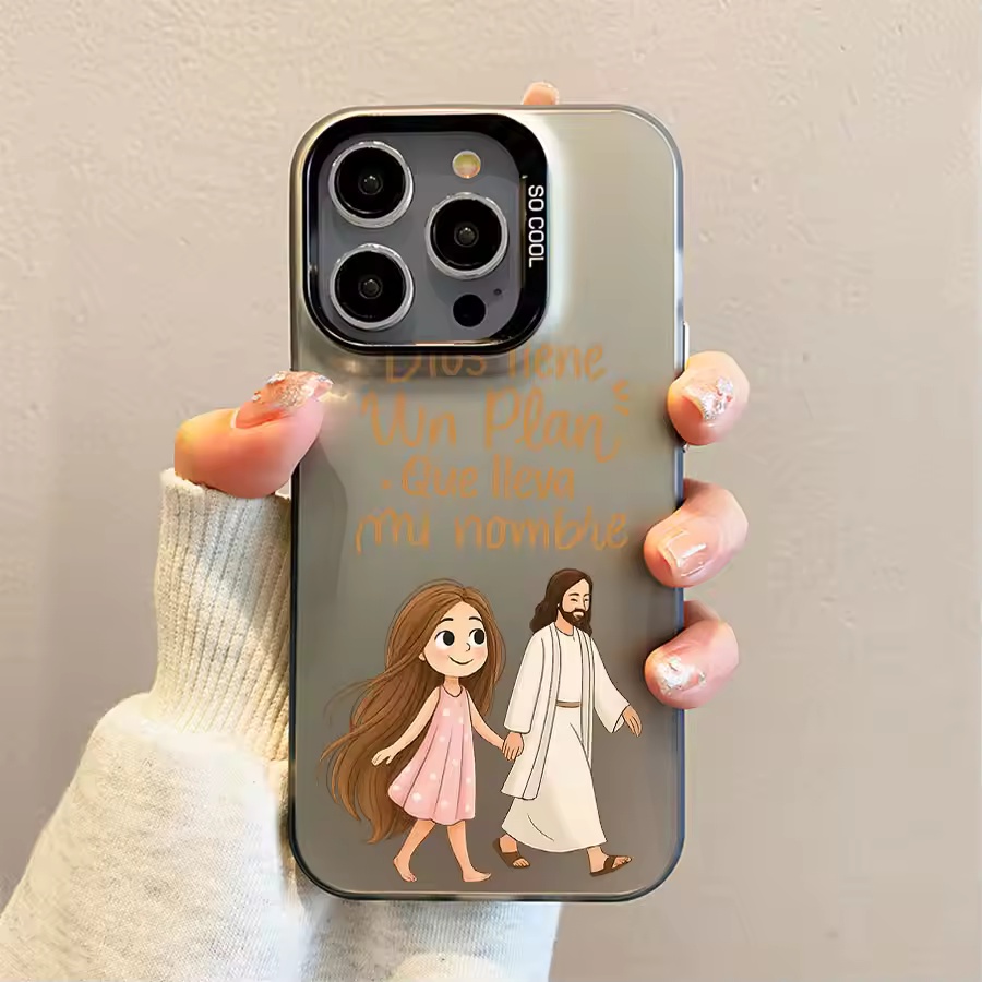 Phone Cases Girls - 可愛い女の子が神とともに歩くマット仕上げのiPhoneケース iPhone 17 16 15 14