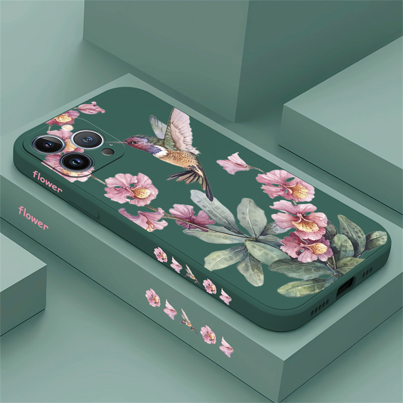 Phone Cases Dior - 塗装花鳥電話ケース iphone 13 15 14 11