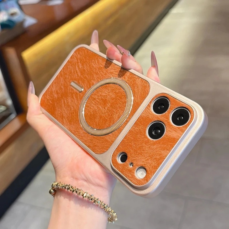 Phone Cases Orange - 豪華な新作オレンジレトロフェザーMagsafe対応iPhoneケース（iPhone 18、16、13、14、15、17 Pro Max Plus用）マグネット式カバー