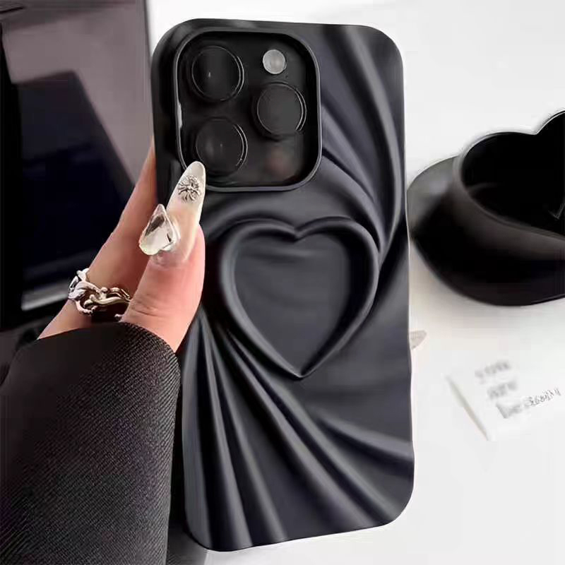 Phone Cases Dior - ファッション折りたたみしわ3Dラブハート型スマホケース iPhone 13 14 15 Pro