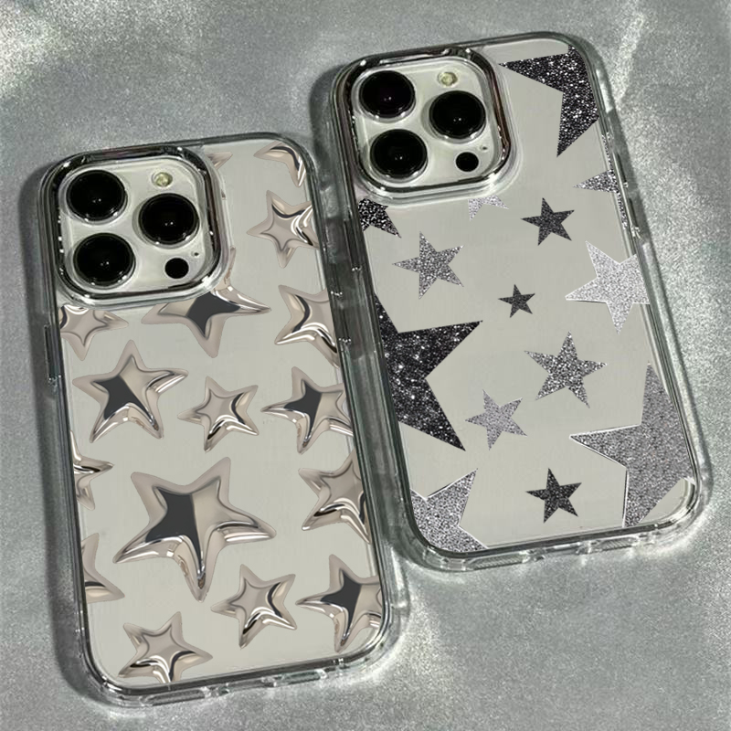 Phone Cases Trendy - 輝く星柄のトレンディな透明電話ケース Samsung Galaxy S26 S25 Ultra