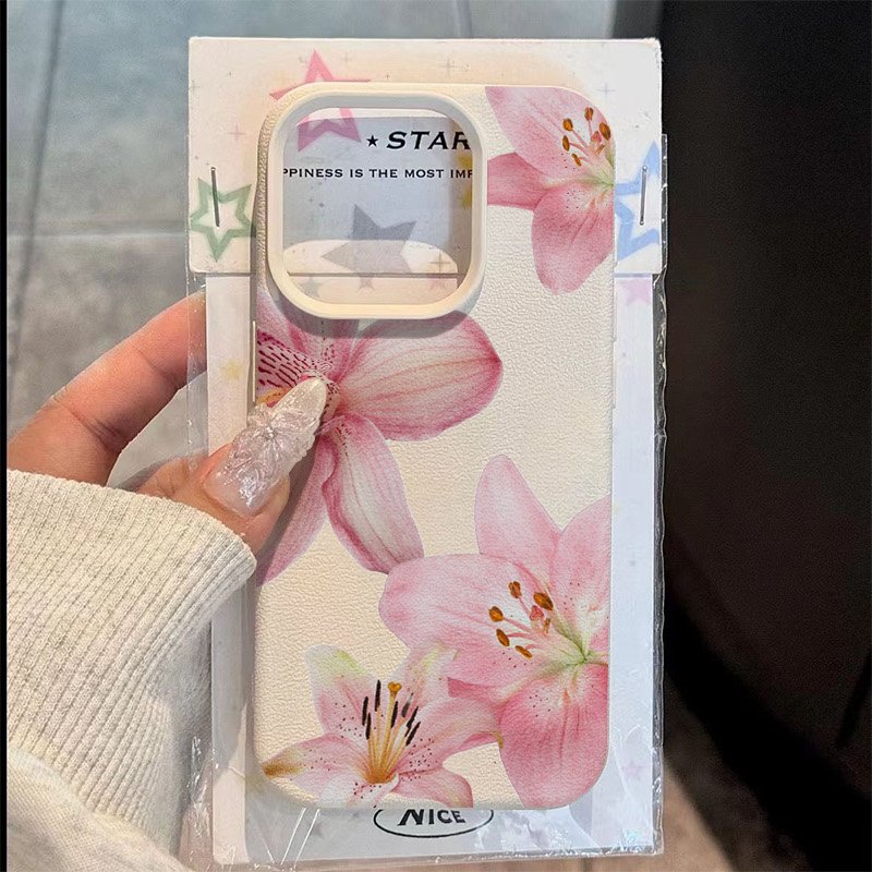 Phone Cases Pink - ピンクのユリとライチのテクスチャ柄のスマホケース、Samsung Galaxy S25 Ultra、S24 Plus、S23 FE、S22、S21、A56、A36、A25、A24、A54、A53、A55、A52、A35対応