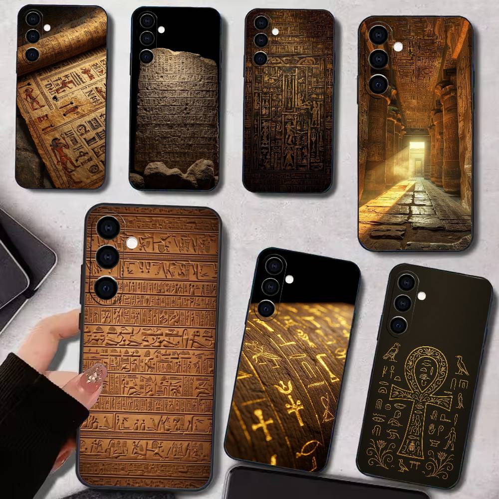 Phone Cases Egypt - エジプトアート象形文字電話ケース Samsung Galaxy A73、A72、A71、A70、A53、A52、A51、その他用ソフトブラックカバー
