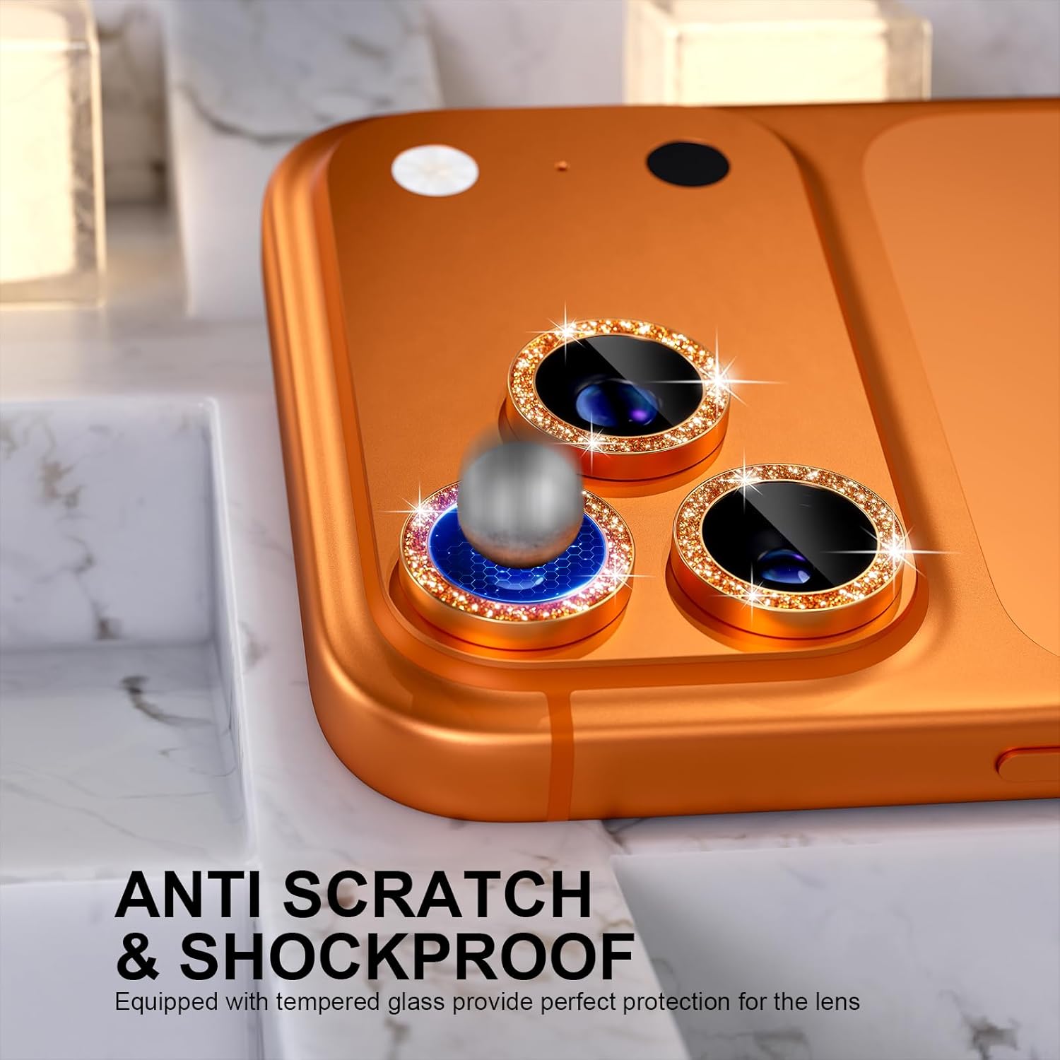 グリッターオレンジ カメラレンズプロテクターカバー iPho - Phone Cases Orange のレビューと価格