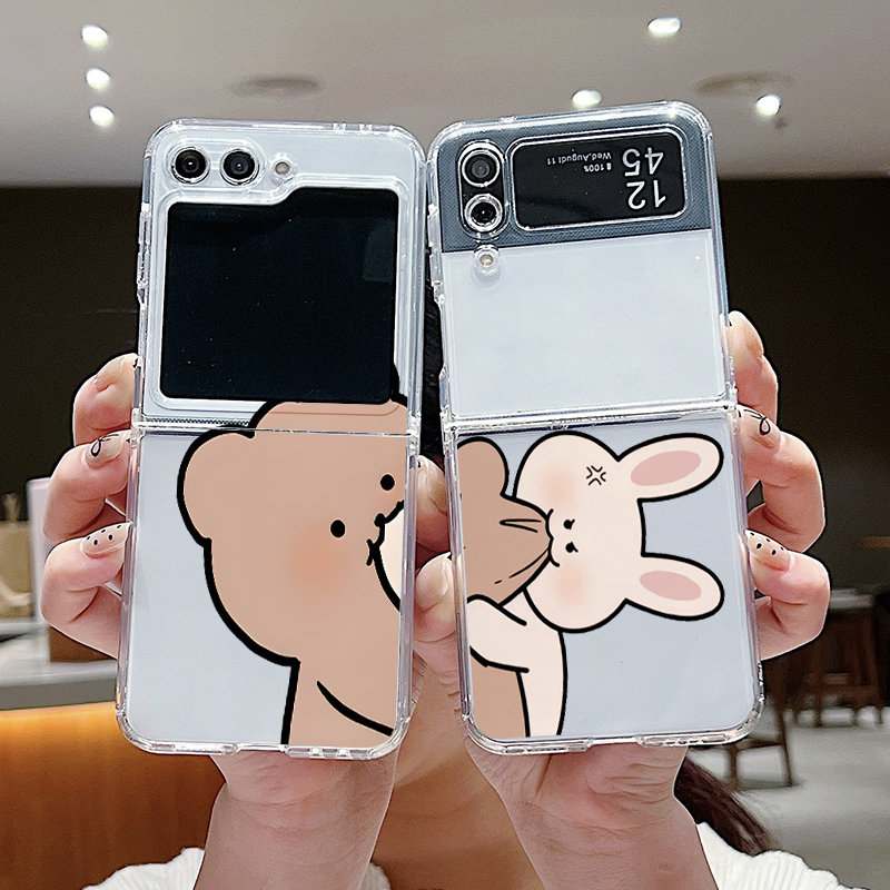 面白いバニーとクマのペアデザインクリアフォンケース、Sams - Phone Cases Z Fold 4 のレビューと価格