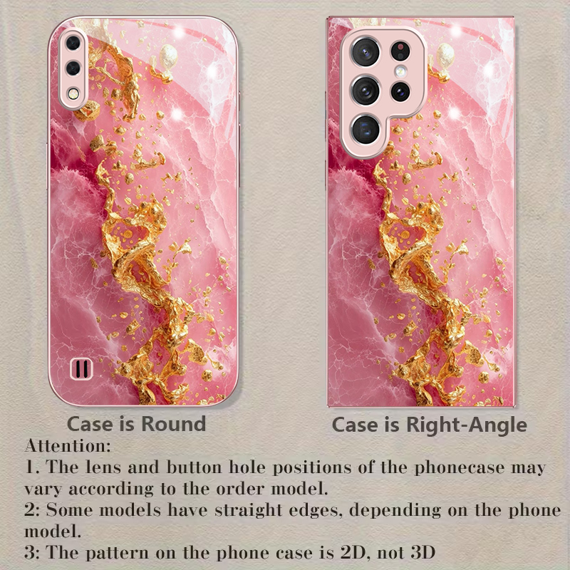 桃の花柄金箔ピンクメタリックガラス製スマホケース（Samsu - Phone Cases Pink のレビューと価格