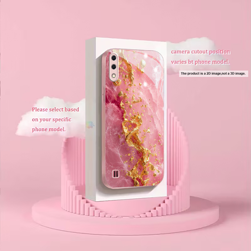 桃の花柄金箔ピンクメタリックガラス製スマホケース（Samsu - Phone Cases Pink のレビューと価格