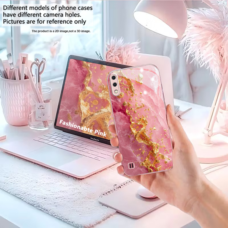 桃の花柄金箔ピンクメタリックガラス製スマホケース（Samsu - Phone Cases Pink のレビューと価格