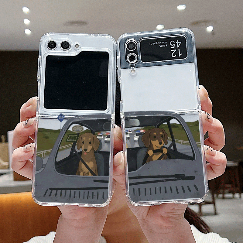 面白い漫画のドライビングドッグ柄透明スマホケース Samsu - Phone Cases Z Fold 4 のレビューと価格