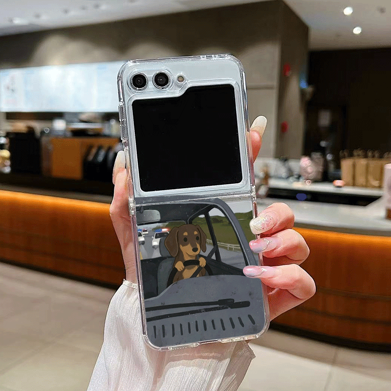 面白い漫画のドライビングドッグ柄透明スマホケース Samsu - Phone Cases Z Fold 4 のレビューと価格