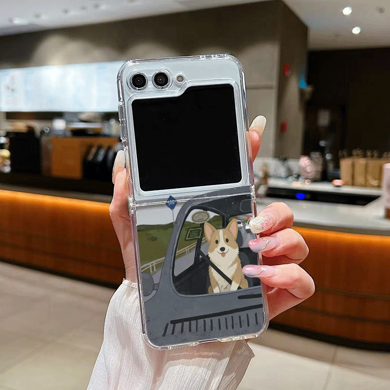 面白い漫画のドライビングドッグ柄透明スマホケース Samsu - Phone Cases Z Fold 4 のレビューと価格