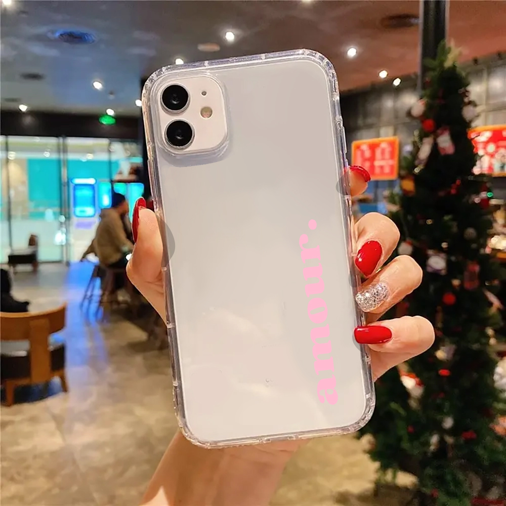 シンプルなピンクのアムールレター柄クリアスマホケース iPh - Phone Cases Pink のレビューと価格