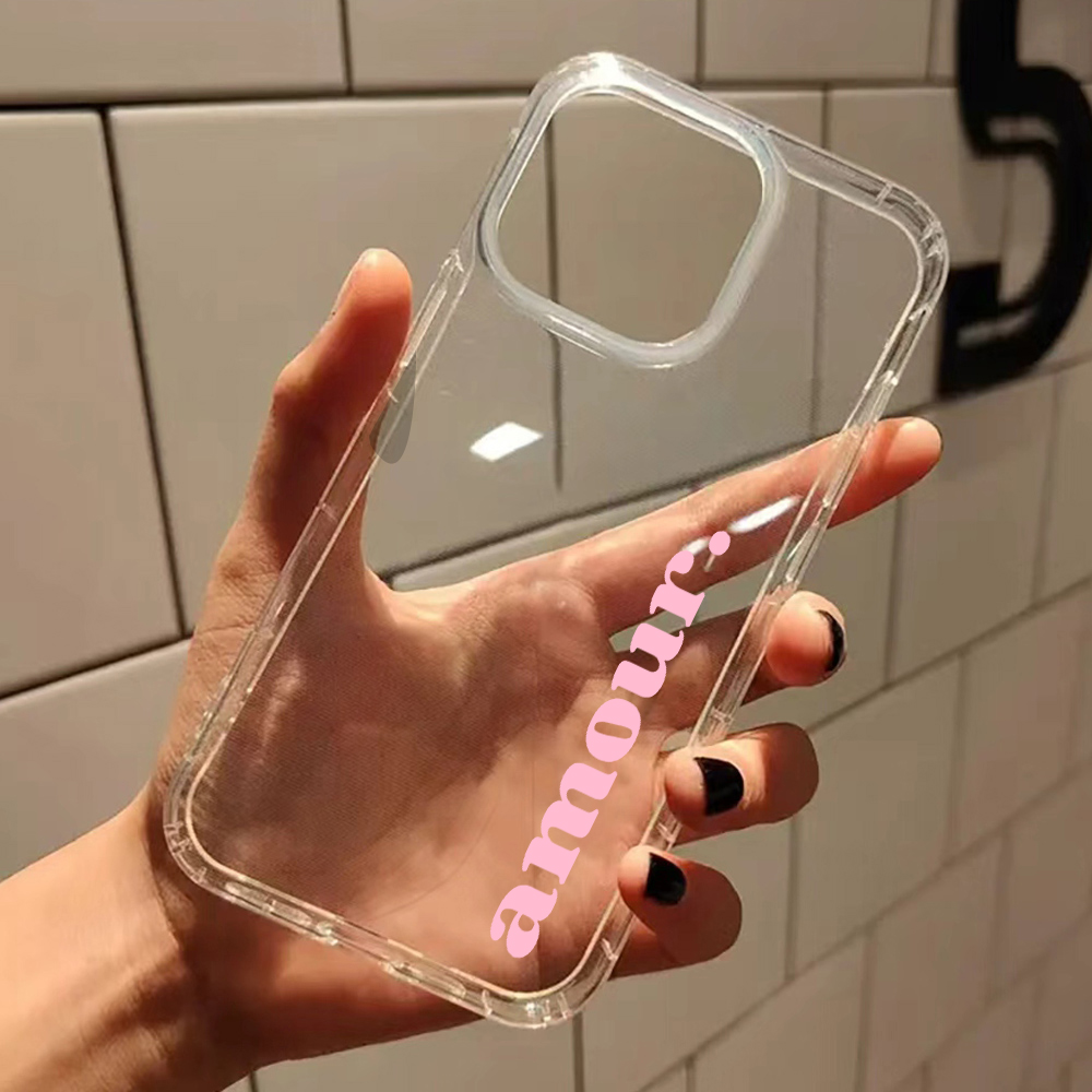 シンプルなピンクのアムールレター柄クリアスマホケース iPh - Phone Cases Pink のレビューと価格