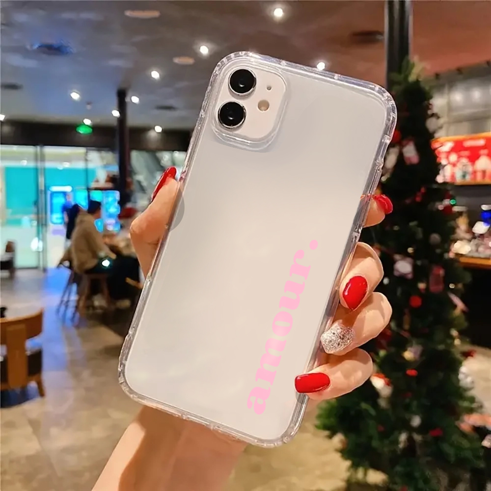 シンプルなピンクのアムールレター柄クリアスマホケース iPh - Phone Cases Pink のレビューと価格