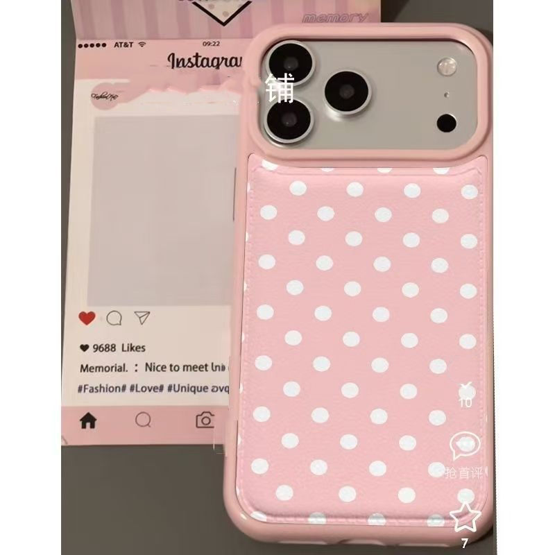 韓国のトレンドのかわいいピンクの水玉模様レザー製スマホケース - Phone Cases Pink のレビューと価格