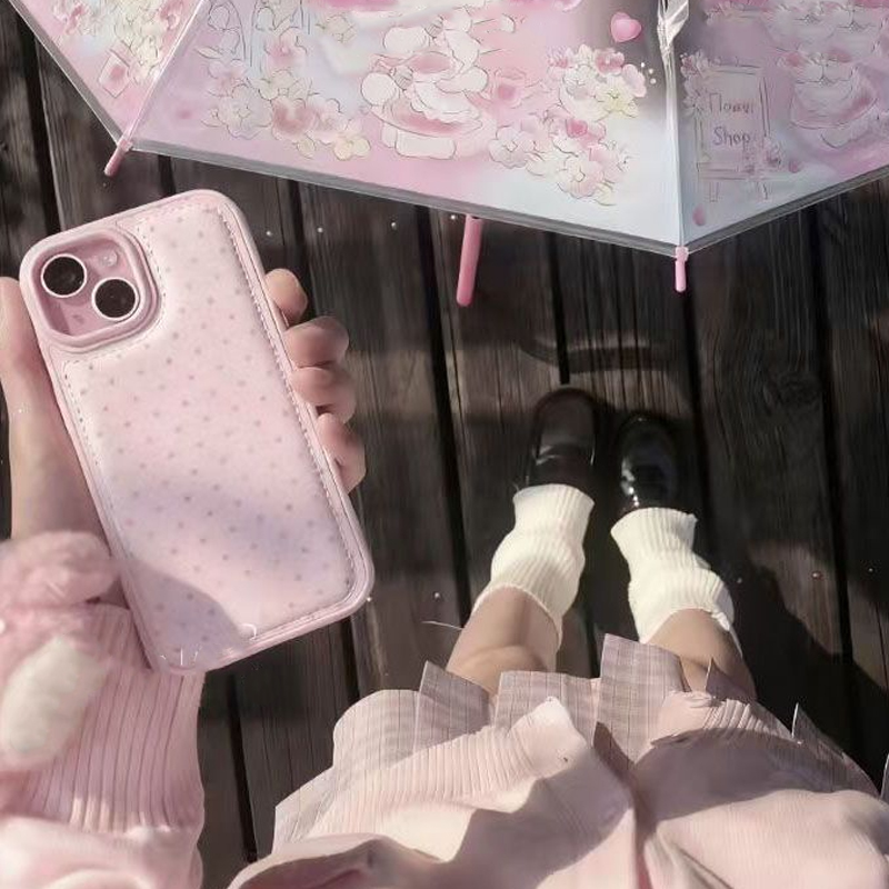 韓国のトレンドのかわいいピンクの水玉模様レザー製スマホケース - Phone Cases Pink のレビューと価格