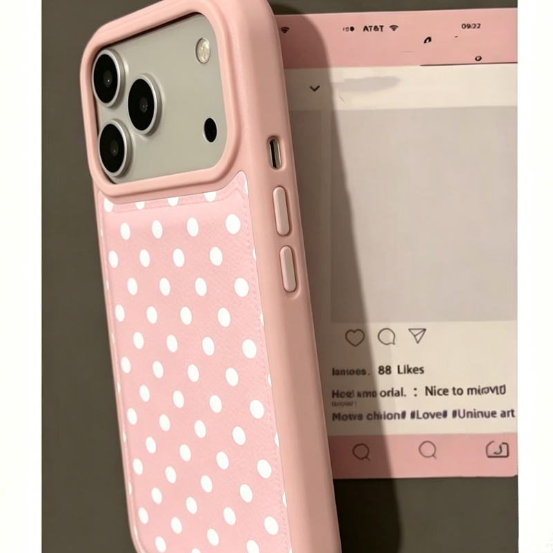 韓国のトレンドのかわいいピンクの水玉模様レザー製スマホケース - Phone Cases Pink のレビューと価格