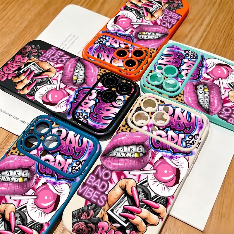 ヒップホップピンクリップスベビーガールグラフィティプリントi - Phone Cases Girls のレビューと価格