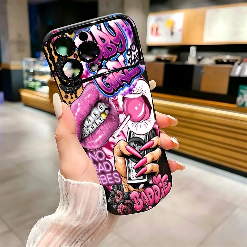 ヒップホップピンクリップスベビーガールグラフィティプリントi - Phone Cases Girls のレビューと価格