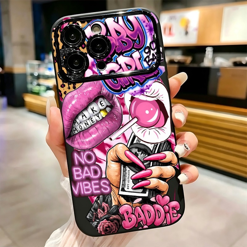 ヒップホップピンクリップスベビーガールグラフィティプリントi - Phone Cases Girls のレビューと価格