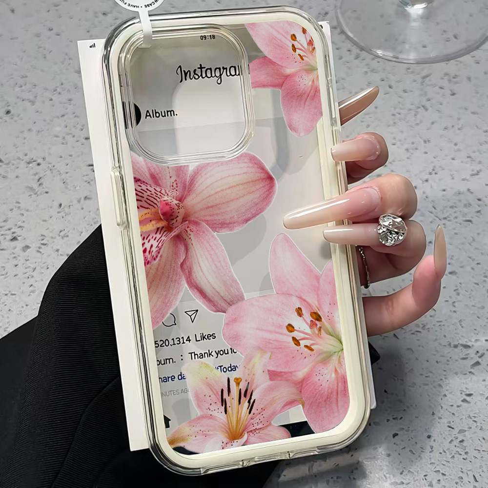 ピンクのユリの花柄クリアスマホケース iPhone 17 1 - Phone Cases Pink のレビューと価格