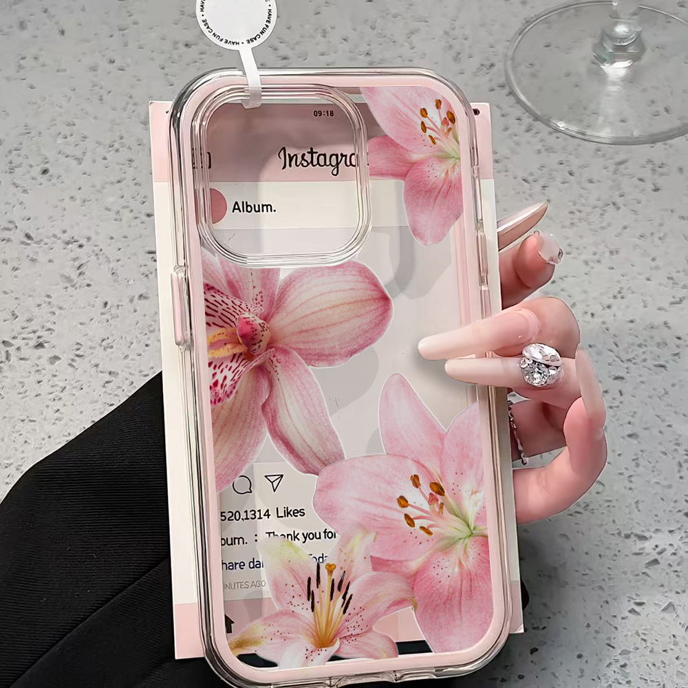 ピンクのユリの花柄クリアスマホケース iPhone 17 1 - Phone Cases Pink のレビューと価格