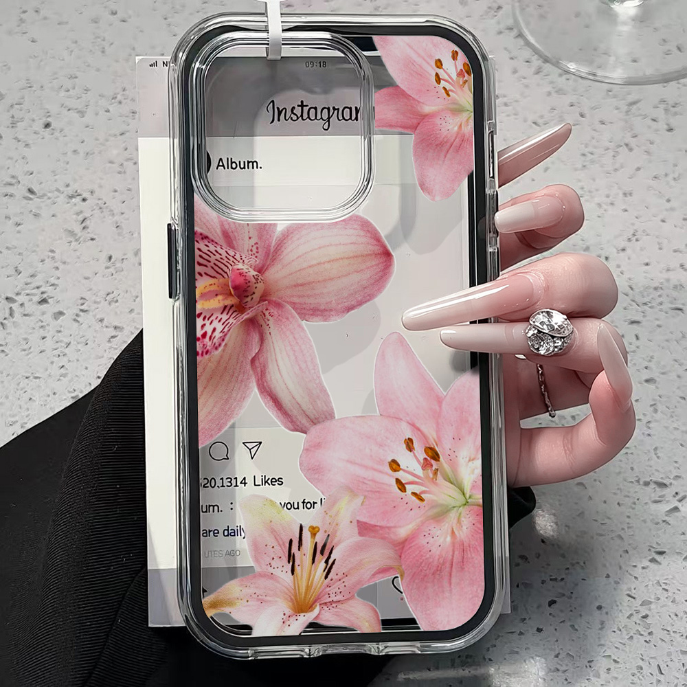 ピンクのユリの花柄クリアスマホケース iPhone 17 1 - Phone Cases Pink のレビューと価格