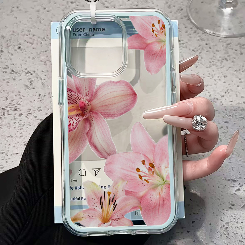 ピンクのユリの花柄クリアスマホケース iPhone 17 1 - Phone Cases Pink のレビューと価格