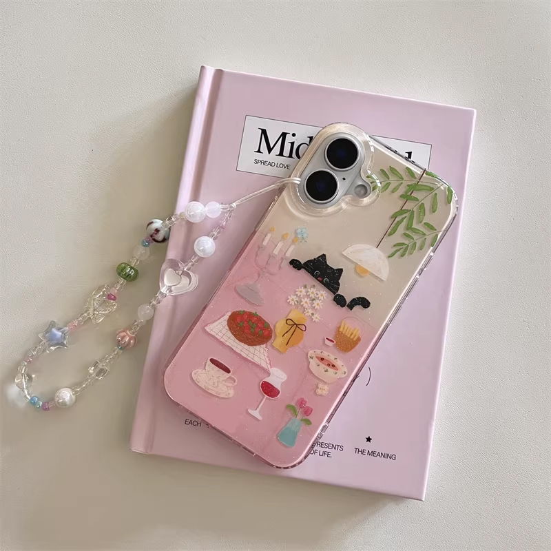 インスタ映え可愛いダイニングテーブルと小さな黒猫の漫画風スマ - Phone Cases Girls のレビューと価格