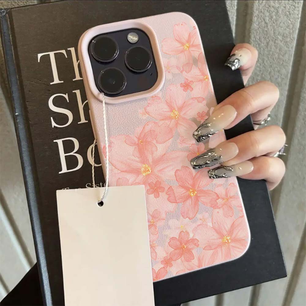 ピンクの桜柄マット仕上げスマホケース iPhone 17 1 - Phone Cases Pink のレビューと価格
