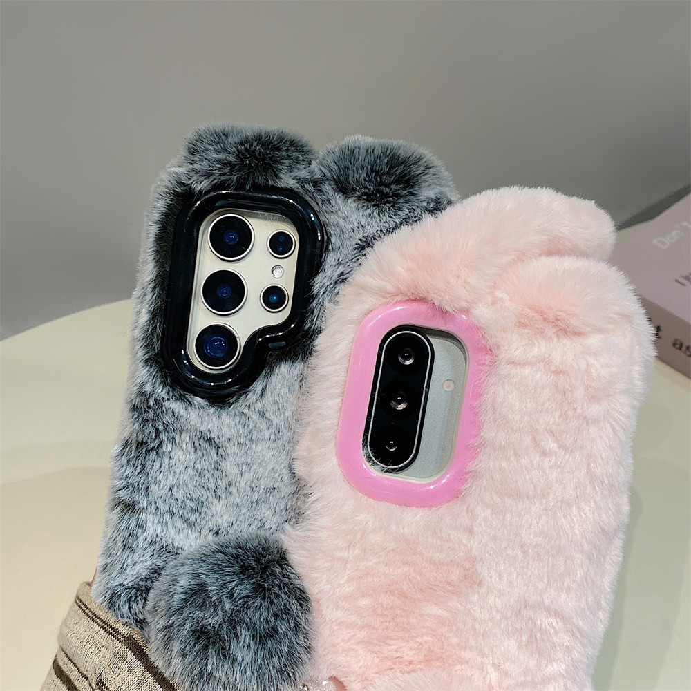 かわいいウサギ耳ふわふわスタンド付きスマホケース Samsu - Phone Cases For Samsung のレビューと価格