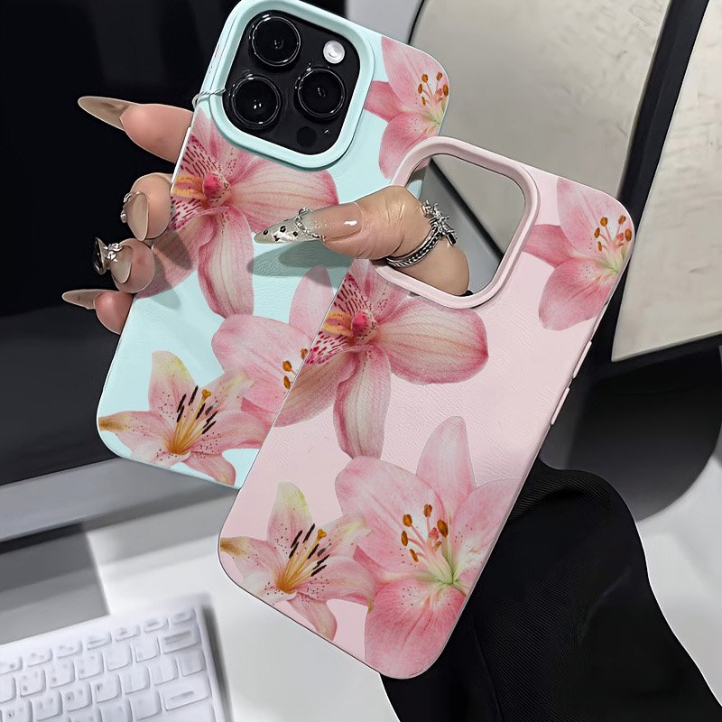 ピンクのユリとライチのテクスチャ柄のスマホケース、Samsu - Phone Cases Pink のレビューと価格