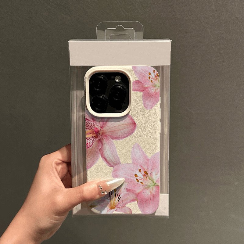 ピンクのユリとライチのテクスチャ柄のスマホケース、Samsu - Phone Cases Pink のレビューと価格